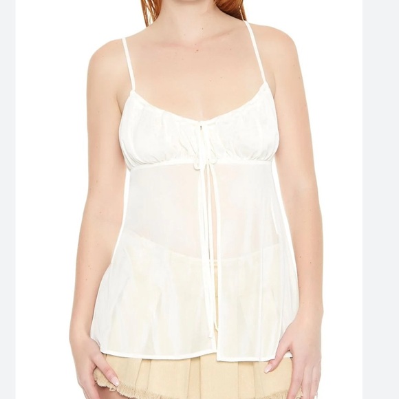 Forever 21 Tops - Forever 21 - Sheer White Mesh Split-Hem Cami Top SMALL